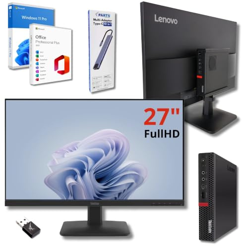 Lenovo Kompletter Computer mit Monitor 27 Zoll i5 8500 16 GB Ram 256 GB SSD Win 11 Pro Office 2021 Pro 36 Monate Garantie -c27-40