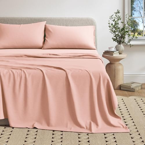 Great Bay Home 4-teiliges Jersey-Bettwäsche-Set für King-Size-Betten aus Baumwollmischgewebe, ultraweiches T-Shirt, Jersey-Bettwäsche und Kissenbezüge, meliert, atmungsaktiv, für alle Jahreszeiten