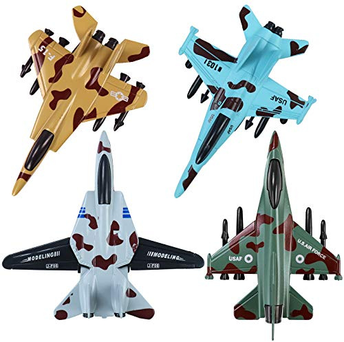 Corper Toys 4er-Pack Rückziehbare Flugzeuge Set Diecast-Jagdflugzeuge Spielzeug für Kinder Geschenk Partygeschenk Sammlung