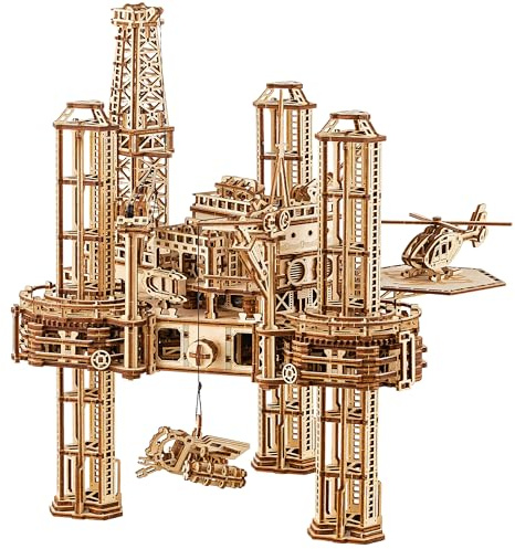 Wood Trick Offshore Rig Interactive 3D Holzpuzzle für Erwachsene zum Bauen | [1180 Teile] Interaktive Bewegliche Plattform - Mechanischer DIY Holzmodellbausatz für Erwachsene