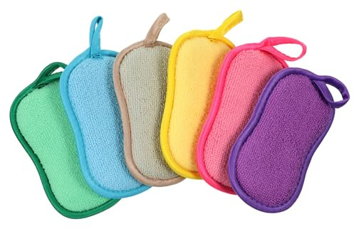 JJUNW 6 Stück Spülschwamm Waschbar Mikrofaser, 15×9×2cm Spülschwamm Groß | Putzschwamm Zweiseitig Schwamm Wiederverwendbar fur Geschirr Küche Bad Glas