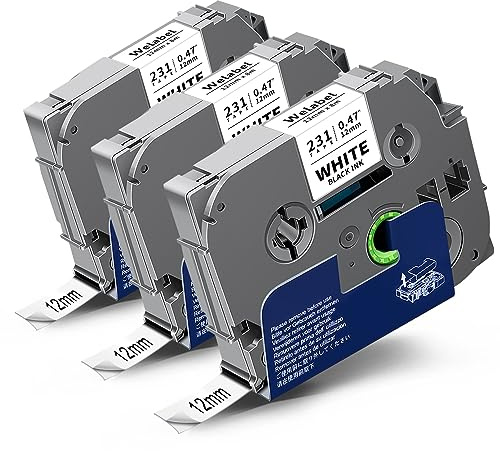 Labelwell kompatibel TZe-231 TZe231 für Brother TZc-231 TZ-231 Tze 12mm 0.47 Laminated White Tze Schriftband für P-Touch PT-H100R PT-H105 PT-H100LB PT-H110 H107B PT-D400 PT-D210 PT-E100 D600VP 1000