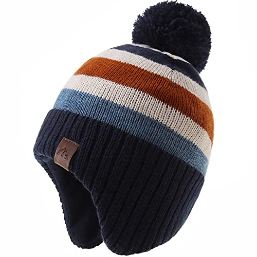 Monimo Jungen wintermütze Stricken Hut Verdicken Ohrenschützer Hut für Kinder,Streifen,1-3 Jahre (51 CM)