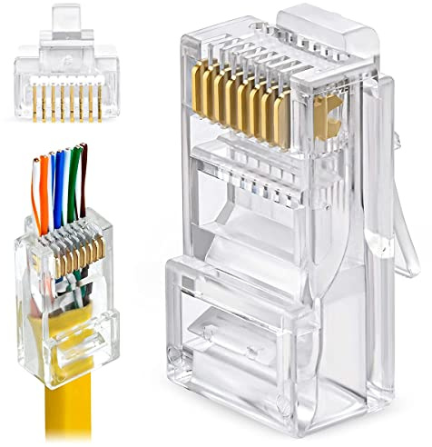 Greluma 60 Stk RJ45 CAT6 Pass-Through-Anschlüsse Enden Ethernet vergoldeter Netzwerk-Endstecker