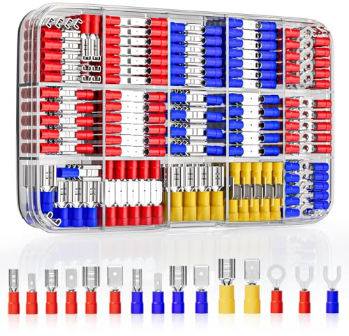 GIZGA Kabelschuhe 368pcs Kabelschuh Set Flachsteckhülsen Sortiment 0.5-6.0mm² Elektrische Sortiment Flachstecker und Gabelkabelschuhe, Ringkabelschuhe