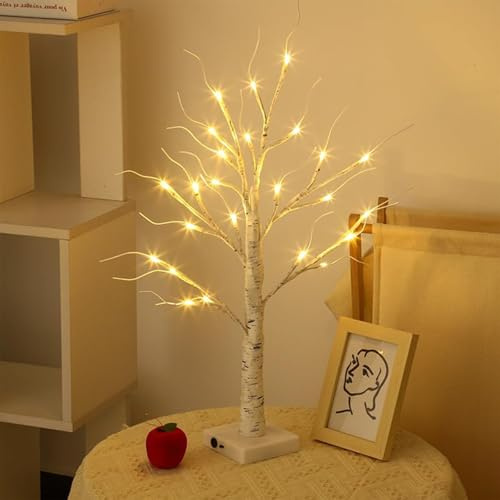 LED Baum Lichter Warmweiß, 60cm/2ft Birke LED Lichterbaum Innen mit 24 LEDs Licht, USB/Batteriebetrieben Leuchtbaum,Verstellbare Äste Innen Birkenbaum für Weihnachten Ostern Party Geburtstag Innendeko