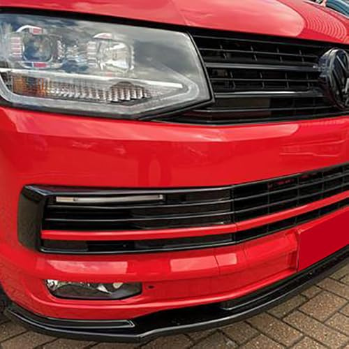 Frontlippe Frontspoiler kompatibel mit VW VOLKSWAGEN Transporter T6 2015 bis 2019 v2 mit ABE TÜV Schwarz Glänzend