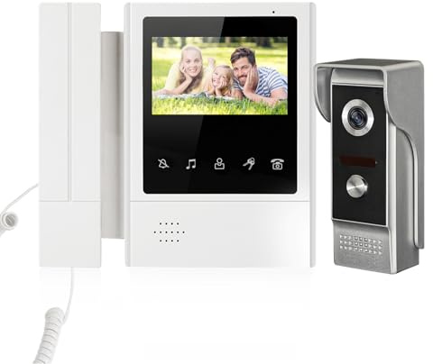Swokely Video-Türsprechanlage 4,3 Zoll Touch Monitor verdrahtet Video-Sprechanlage Türklingel Kits Telefon Stil Türsprechanlage Infrarot Nachtsicht 2-Wege-Sprechanlage für Home Office Villa Wohnung
