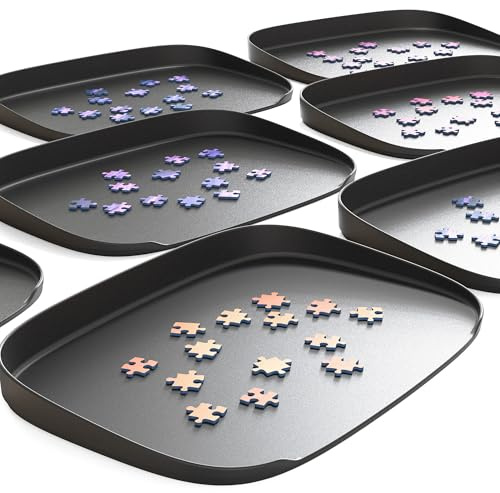 Puzzlup Stapelbare Puzzle Sortierschalen mit Box Anzeige auf Deckel – Set aus 6 Schalen – Bis zu 1500 Teile – Premium Puzzle Sortierer mit Offene Kanten Design