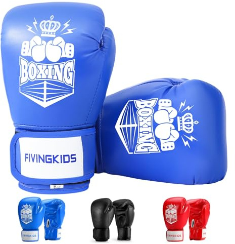 FIVING Kinder Boxhandschuhe für Jungen und Mädchen,Jugendboxen Trainingshandschuhe für Kinder 3-15,Kinder Sparring Boxhandschuhe für Boxsack, Kickboxen, Muay Thai, MMA (Blau und Weiß, 4oz)