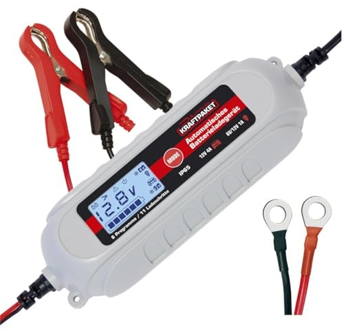 Dino KRAFTPAKET 4A-6V/12V intelligentes und automatisches Batterieladegerät | Für Blei-Säure, GEL, Start/Stopp EFB, AGM-Batterie | KFZ-Ladegerät für Auto, Motorrad, Kleintransporter, PKW, Boot