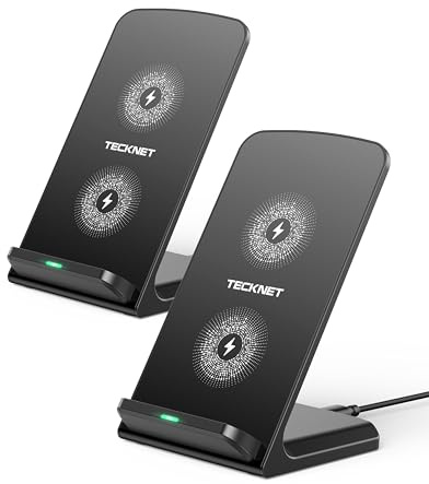 TECKNET Wireless Charger Stand [2 Pack], 15W Induktive Ladestation induktionsladegerät Qi-Zertifiziert Kabelloses Laden für iPhone 17 16 15 14 13 12&Pro Max, Samsung Galaxy, Google, LG, Xiaomi, Huawei