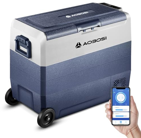 AAOBOSI 60 L Kompressor-Kühlbox, Dual Zone, APP-Control | Rollen und Griff, LED-Beleuchtung, USB-Port, 12/24 V DC, 230 V AC, Auto, Camping, Boot