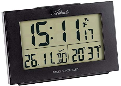 Atlanta Funkwecker Digital mit 2 Weckzeiten, Temperatur, Luftfeuchtigkeit, Licht, Snooze - 1889/7