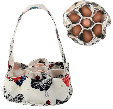 Eier Sammelkorb mit 7 Beuteln,Segeltuch Mini Eiersammelkorb,Tragbare Eier-Sammelkorb,Eierkorb mit Griff für Hausgärten,Bauernhöfe und den Täglichen Gebrauch