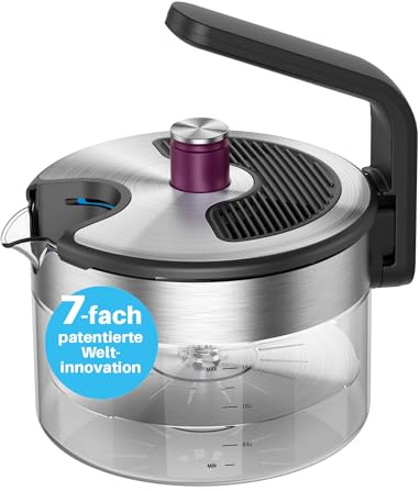 Kezzel® innovativer Wasserkessel für Induktionsherde 1,5 Liter | Automatische Abschaltfunktion, kein Überkochen | Minimalistisches Design, Edelstahl & Glas, leicht zu reinigen, spülmaschinengeeignet