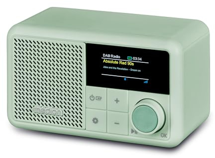 MEDION S66822 Tragbares Mini DAB+ Radio mit Bluetooth (Akku mit bis zu 6,5 Stunden, klein, dimmbares Farbdisplay, Teleskopantenne, Sleeptimer, Wecker, Snooze, AUX, USB-C) grün