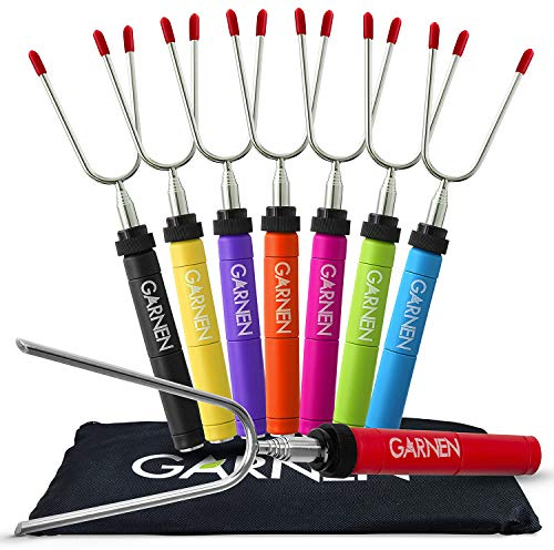 Garnen Grillspieße Edelstahl Mit Nylontasche Grillgabel - 8 Stück, (FDA-zertifiziert) 86cm Ausziehbare Marshmallow Spieße mit Kunststoffgriff Bräter für Kinder Lagerfeuer BBQ Party Picknick Mahlzeit