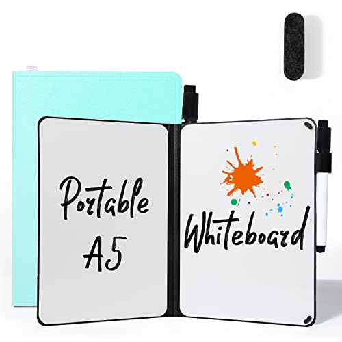 Whiteboard Klein A5 Kein Magnet, 22 x 17cm Mini Tragbar Memoboard Doppelseitiges Whiteboard Abwischbar Harte Schale für Büro, Schule, Zuhause - inkl. 1 Marker mit Radierspitze
