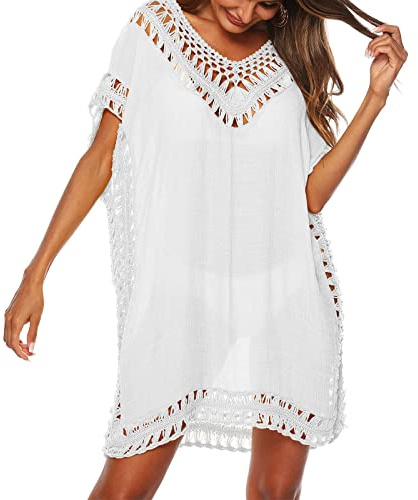 Baynetin Damen Strandkleid Bikini Cover Up Sommer Strandponcho Strandurlaub Badeanzug V-Ausschnitt Beachwear Bikini Cover-Ups
