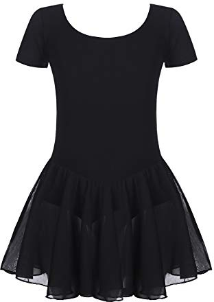 untlet Mädchen Ballettkleid Kurzarm Baumwolle mit Chiffonrock | Balletttrikot mit Chiffon-Wickelrock und kurzem Arm als Tanzkleid für Ballett Gymnastik Training und Auftritte