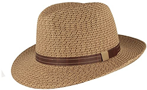 Strohhut Bogarthut Sommerhut Sonnenhut aus 100% Papier knautschbar Besonders Leicht, Flexibel, Hautfreundlich Bequem Braun meliert Kunstlederband, S