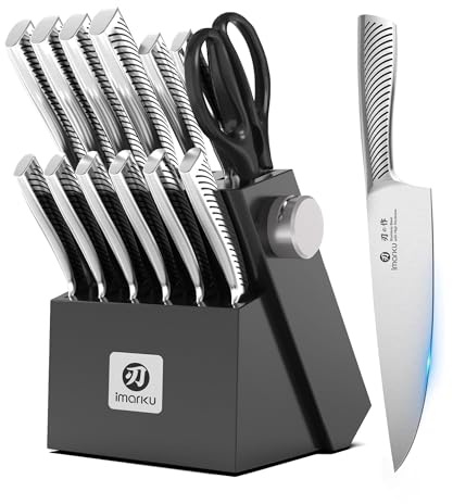 imarku Messerblock mit Messer 14 teilig, Scharfes Japanisches Hochwertige Messerset Kochmesser Küchenmesser Set mit Block Schärfer und Schere für Haushalt und Profis, Schwarz