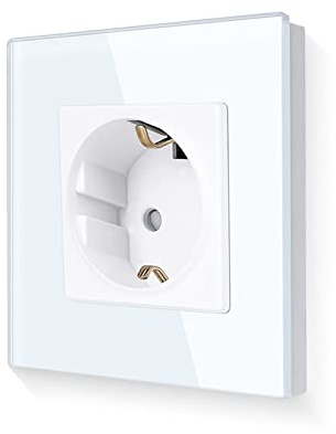 LIAONFOY Schuko Einzelsteckdose mit Kindersicherung Glasrahmen Unterputz Steckdose Weiße Wandsteckdose 110-250V 86mm