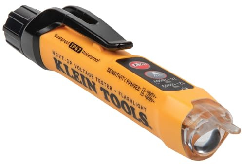 Klein Tools NCVT3P | Spannungsprüfer berührungslos 12–1000V AC | Dual Range Prüfstift mit Taschenlampe | Akustisches Signal & blinkende LED | Auto-Abschaltung | Pocket Clip | Profi-Spannungsdetektor