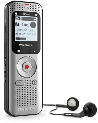 Philips DVT2015 VoiceTracer, Diktiergerät, Aufnahmegerät, MP3, HiFi Stereo, inkl. Sembly AI-Testlizenz: Transkription & KI-Zusammenfassungen