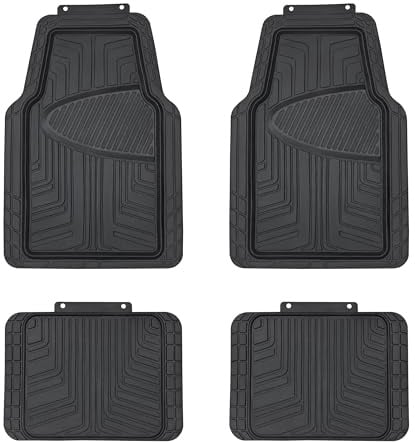 Amazon Basics 4 Stück Ganzjahres-Bodenmatten aus Gummi für Pkw, SUV und Lkw, Schwarz