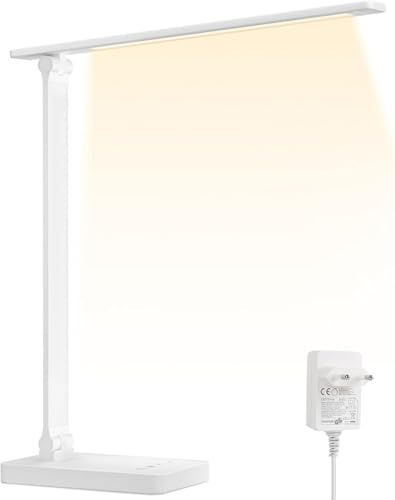 Lepro Schreibtischlampe, LED Tischlampe Dimmbar, Nachttischlampe 800LM 3 Farben und 5 Helligkeitsstufen, Tageslichtlampe Augenschutz, Tischleuchte, Schreibtisch Lampe für Kinder, Büro, Weiß