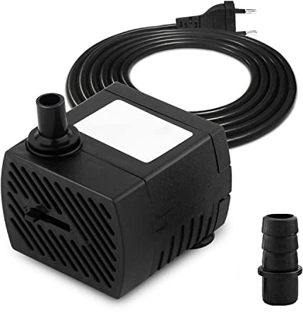 CAM2 Mini Wasserpumpen,Ultra Leise Aquarium Pumpe mit 1.5m Netzkabel,350L/H, 5W,Tauchpumpe Klein Springbrunnenpumpe Fontänenpumpe,2 Düsen für Aquarium Teich,Garten,Brunnen