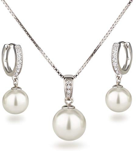 Schöner-SD Set Halskette Ohrringe Schmuckset mit Perlen 925 Silber Rhodium