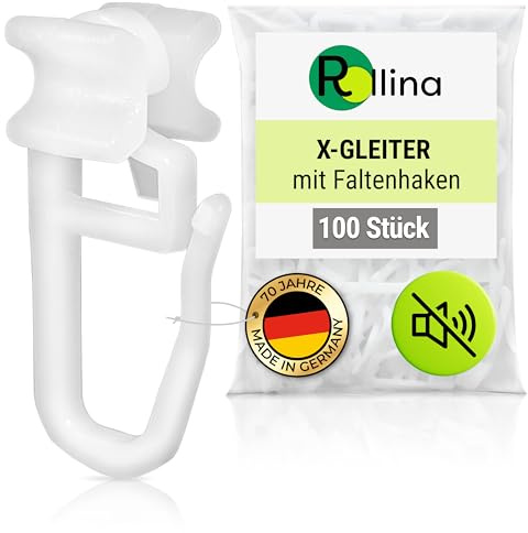Rollina X-Gleiter | Gardinenhaken für Schienen mit 6mm Innenlauf-Breite | Vorhanghaken | Gardinengleiter für 6mm Laufkanal | Made in Germany