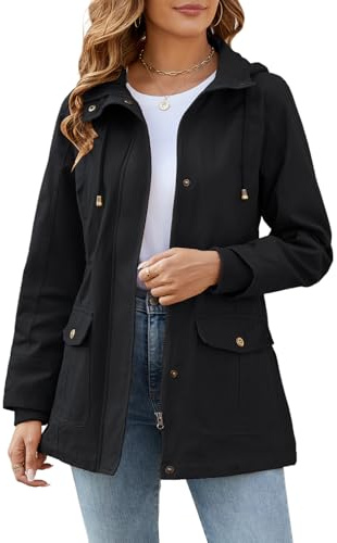 Tuopuda Damen Jacke Frühling Frühlingsjacke Sommerjacke Herbstjacke Hoodie Jacke Reißverschluss Kapuzenjacke Sommermantel Kurzmantel mit Taschen Geschenk für Frauen, Schwarz, M