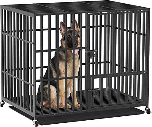 BingoPaw Hundekäfig XXL Transportbox Schwerlast: Hundebox große Hunde Metall Gitterbox Hundetransportbox mit 3 Türen, 4 Rollen und Bodenschale, 117x78x93.5cm