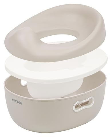 Nattou Babytopf 3in1, Töpfchen + Hocker + Toilettensitz für Kinder, Einfaches Toilettentraining, Ca. 34 cm, Ab ca. 18 Monate bis ca. 4 Jahre, Care, ABS/EVA, Beige