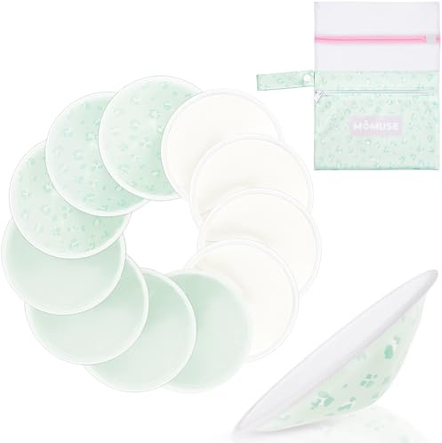 MOMUSE Organische Wiederverwendbare Stilleinlagen 12er Pack, Weiches 4-Lagiges Gewebe & SupersaugfäHige, Atmungsaktive Stilleinlagen, Waschbare Stilleinlagen für Unterwegs