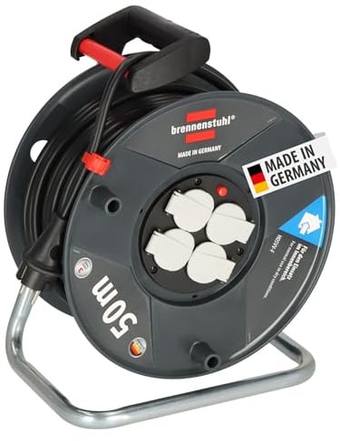 Brennenstuhl Garant V2 Kabeltrommel 50m Kabel (Made in Germany, 4 Schutzkontakt-Steckdosen, Überhitzungsschutz, Trommelkörper aus Spezialkunststoff)