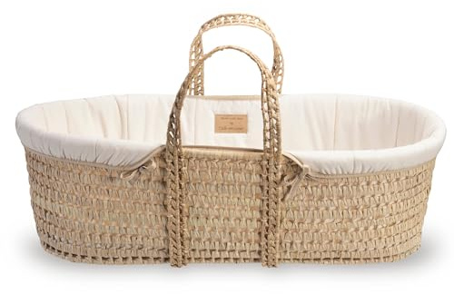 Clair de Lune Bio-Palmen-Moseskorb, Gold-Preisträger, kommt mit Bio-Kompresse, natürlicher Bambus-Matratze und weichem Baby-Betttuch, 75 x 28 cm (Naturcreme)