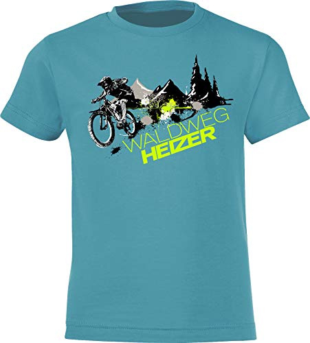 Baddery Fahrrad T-Shirt Kinder - „Waldweg Heizer“ - MTB & Downhill Motiv - Shirt für Jungen & Mädchen (Swimming Pool 152-164)