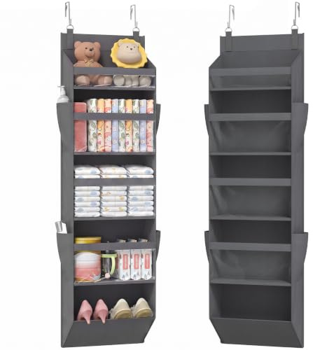 Lifewit Türorganizer Hängeorganizer, 5 Regal klar Fenster hängende Lagerung mit 4 Seitentaschen, Tür Organizer, Hängeaufbewahrung Benutzt für Bad, Schlafzimmer, Wohnheim, Grau,140 cm(H), 1 Pack