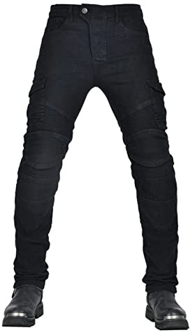 CFlong Motorrad-Jeanshose Für Herren/Damen, Sturzfeste Jeans Mit Geradem Bein Und 4 Arten Von Schutzausrüstung, Motorradhose Für Motorradrennfahrer (Schwarz,XL)