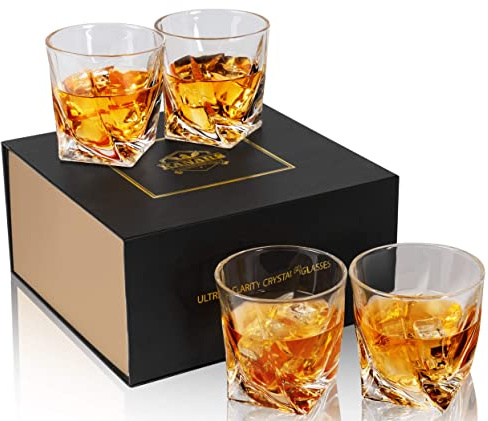 KANARS Whiskey Gläser Set, Bleifrei Kristallgläser, Whisky Glas, Schöne Geschenk Box, 4-teiliges Whisky Gläser, 300 ml, Hochwertig
