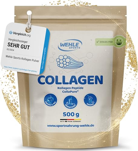 Collagen Pulver - Kollagen Hydrolysat Peptide, Eiweiß-Pulver Geschmacksneutral, Wehle Sports Made in Germany Kollagen Typ 1, 2 & 3 Lift Drink (500g (1er Pack)) - Verpackung kann variieren