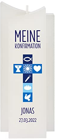 Herz & Heim® Elegante Kerzen zur Taufe, Konfirmation und Kommunion, verschiedene Motive, personalisiert Blau, Meine Konfirmation