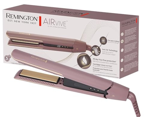 Remington AIRvive™ Glätteisen [Ionic Air-Technologie: weniger Frizz & statische Aufladung] Ultra-Keramikbeschichtung mit Mikrowirkstoffen (Schmale Platten, LCD-Display, 150-230°C) Haarglätter S8930