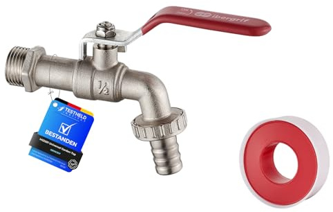 Ibergrif Garten Wasserhahn 1/2 zoll mit Gartenschlauch Adapter - Kugelhahn Frostsicher -10℃, High Temperature Resistance 120℃, Absperrhahn Tropffrei für Garten Regentonne, Wasserhahn Aussen Messing