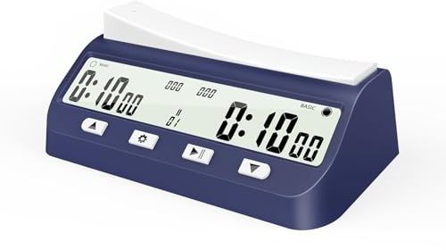 FCXJTU Digitale Schachuhr mit Timer für Brettspiele mit Wecker, Professionelle 5-in-1 Multifunktions-tragbare Ein/Aus-Schachuhr mit Timer, AA-Batterie inklusive Blau